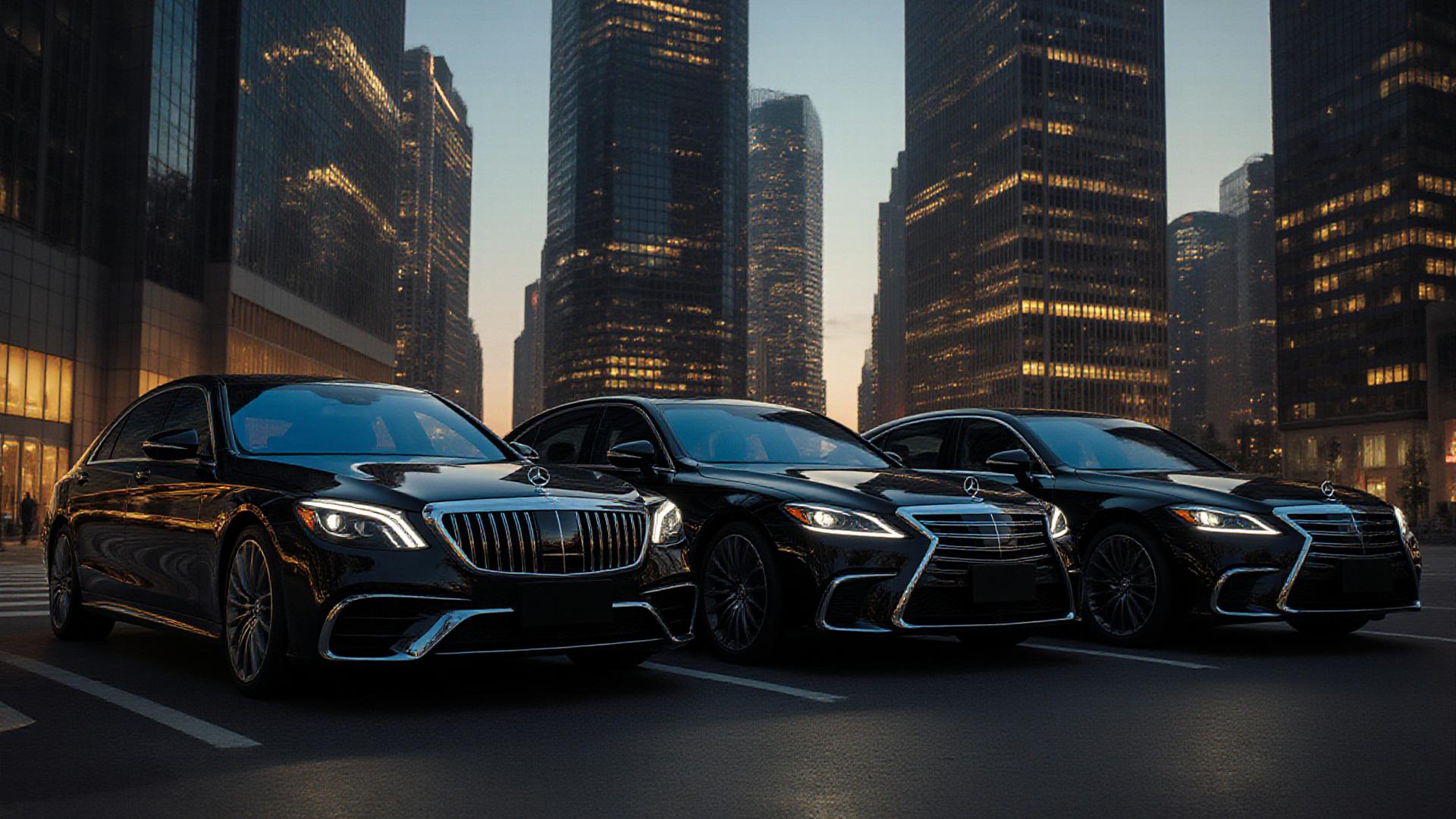 丸の内のオフィス街に並ぶ高級セダンのフリート